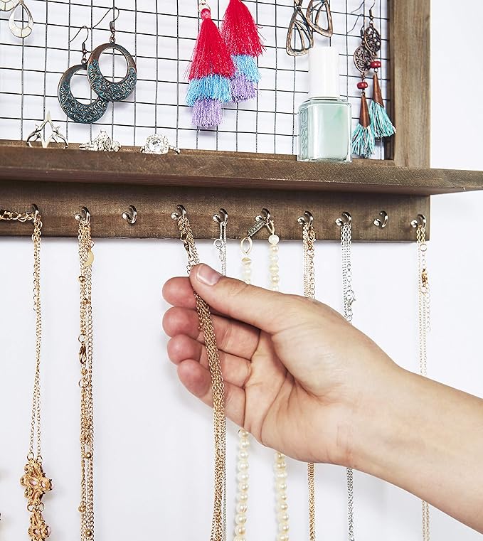 Rustic Jewelry Organizer with Bracelet Rod Wall Mounted - Image 5