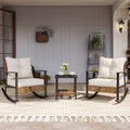 LAUSAINT HOME 3-Piece Rocking Bistro Set, Outdoor Patio Furniture with Thick Cushions and 2-Tier Coffee Table, Oversize Rattan Conversation Set for Garden, Balcony, Backyard (Beige) by LAUSAINTHOME