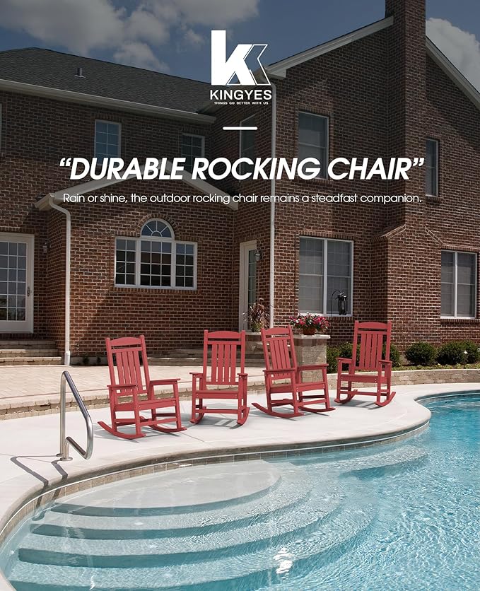KINGYES Outdoor Rocking Chair Set of 2, High Density Polyethylene Patio Rocking Chairs with 330lbs Support for Adults, Dark Red - Image 9