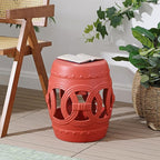 JONATHAN Y TBL1022G Lucky Coins 16" Chinese Ceramic Drum Indoor/Outdoor Garden Stool Bohemian, Coastal, Cottage, French Country, Traditional, for Living Room, Garden Room, Patio, Matte Coral - Image 2