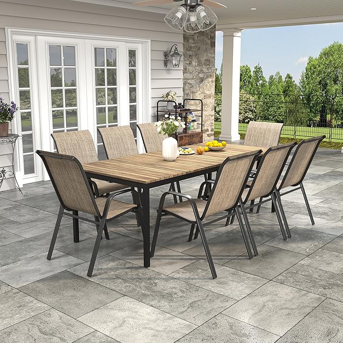 Patio Chairs Set of 8, Stackable Outdoor Dining Chairs for All Weather Textilene Fabric & Metal Frame, Outdoor Chairs Set for Backyard Deck Garden (Brown, Set of 8) - Image 6