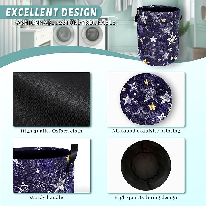 Stars Print Blue Jean Design Laundry Basket Foldable Funny Laundry Hamper - Image 4