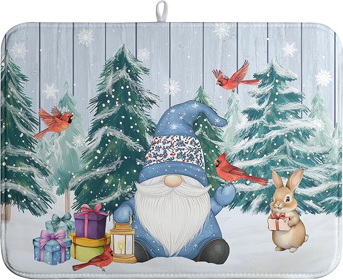 Winter Gnome Dish Drying Mat Christmas Tree Snowman Large Kitchen Mats Dish by farg