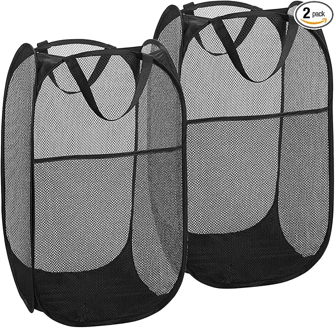 2 Pack Popup Laundry Hamper, Foldable Mesh Laundry Basket by LVXINLI