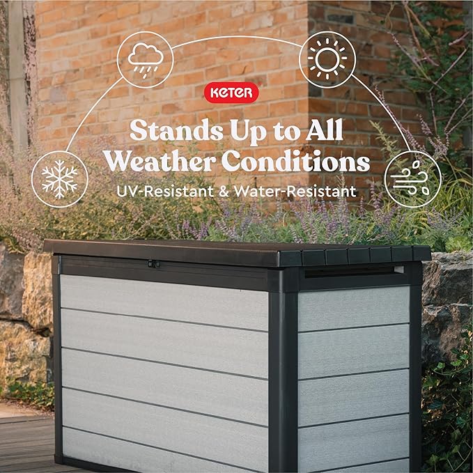 Keter Denali 200 Gallon Resin Large Deck Box with Double Wall 20mm Panels - Paintable and Drillable-Organization and Storage for Patio Furniture and Outdoor Items, Grey & Black - Image 6