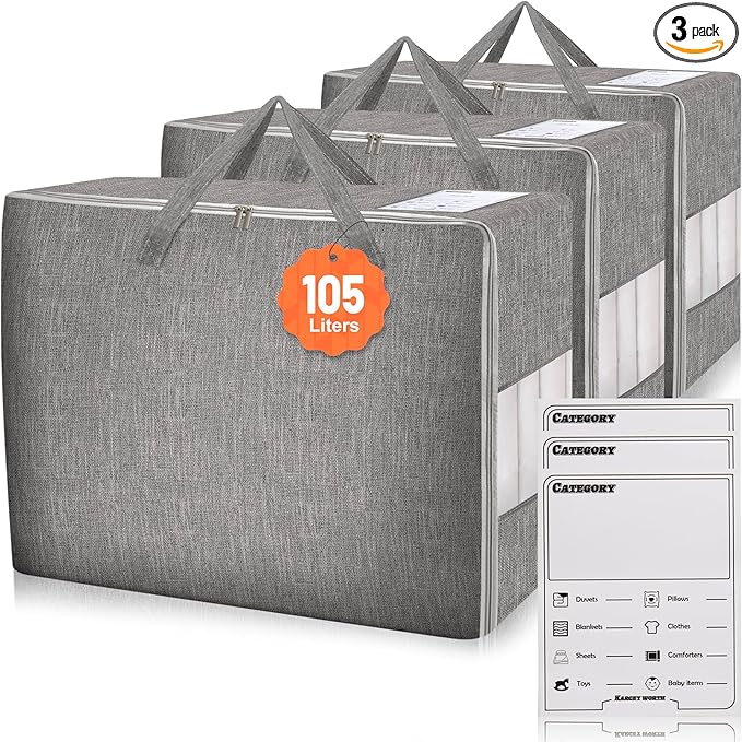 3 Pack 105L Comforter Storage Bags, Extra Large Bedding Storage Bags by Karceyworth