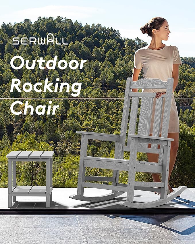 SERWALL Oversized Rocking Chair Set of 2 Outdoor, HDPE Outdoor Rocking Chair Set of 2, Space Gray - Image 7