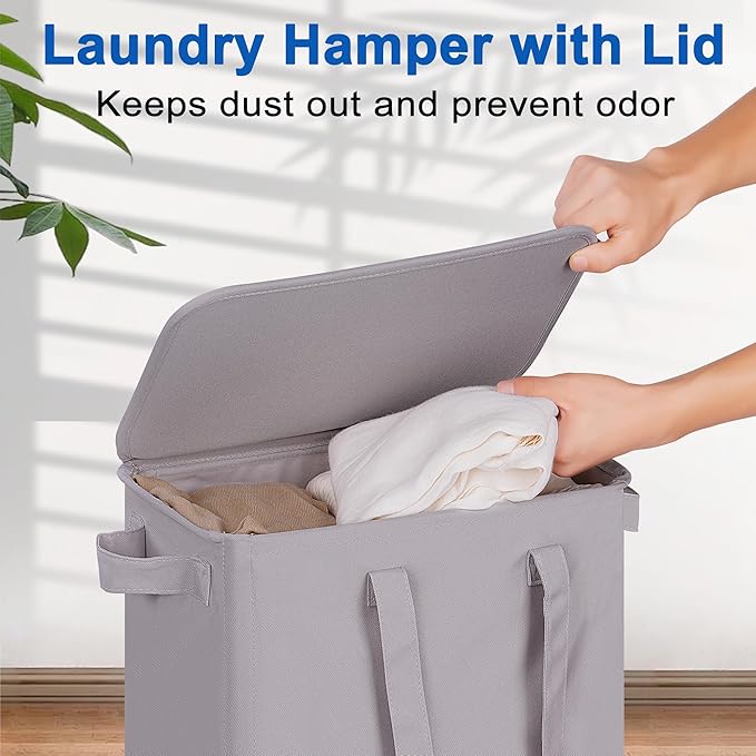 Slim Laundry Hamper with Lid and Wheels, Small Rolling Laundry Basket with - Image 3