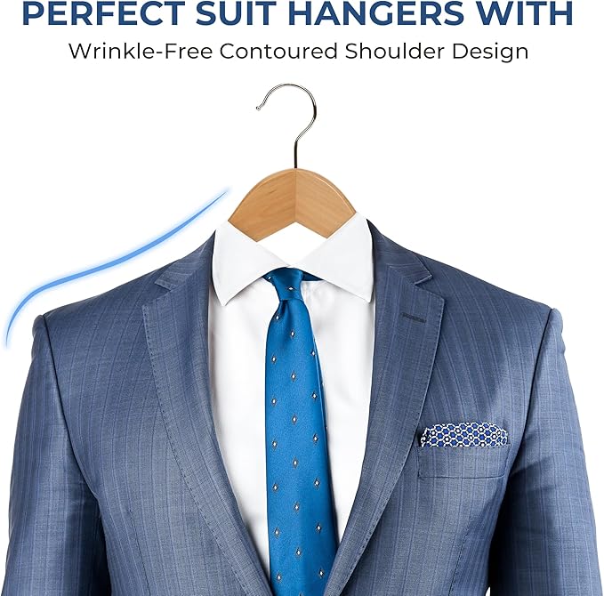 JS Hanger Wooden Coat Hangers, 20 Pack High Grade 17.5 Inch Wood Suit Hangers - Image 3