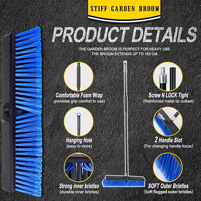 18 Inches Outdoor Push Broom Heavy Duty Shop Broom - Image 6