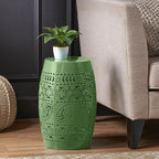 Christopher Knight Home Zoey Small Outdoor Side Table, Lace Cut Iron End Table, Metal Outdoor Stool, Hollow Drum Round Side Table, Decorative Garden Stool with Cutout Design for Patio Balcony, Green - Image 4