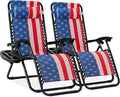 Best Choice Products Set of 2 Adjustable Steel Mesh Zero Gravity Lounge Chair Recliners w/Pillows and Cup Holder Trays - American Flag by BestChoiceProducts