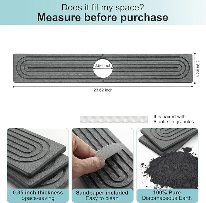 Faucet Mat for Kitchen Sink, Diatomite Fast Drying Stone Sink Tray, Super - Image 3