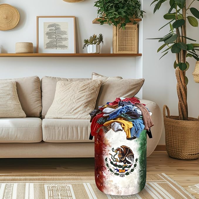 Vintage Mexican Flag Laundry Basket Oxford Cloth Foldable Mexico Laundry Hamper - Image 2
