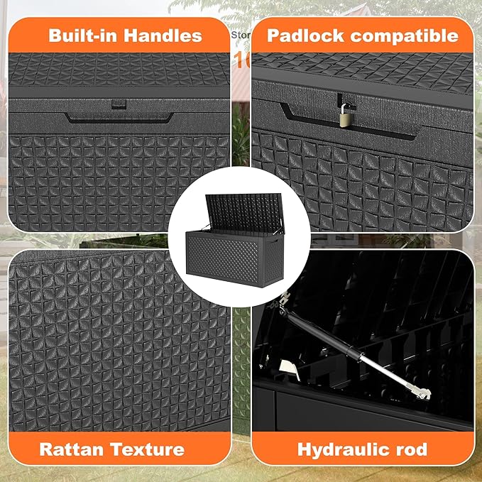 121 Gallon Waterproof Outdoor Storage Box,Resin Deck Box,Lockable Outside Storage Box Container for Patio Furniure,Garden,Pool Tools (121 Gallon,Black) - Image 4