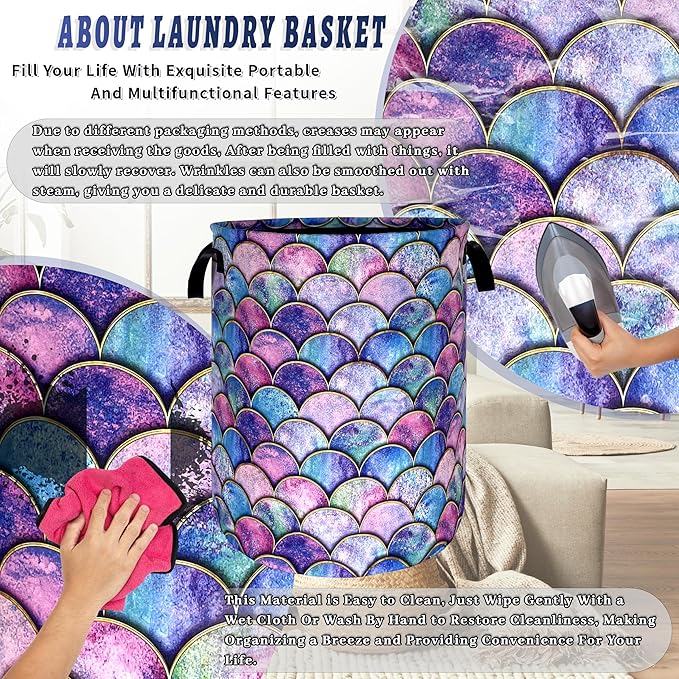 Colorful Mermaid Scales Laundry Basket Foldable Oxford Cloth Beautiful Fish - Image 8