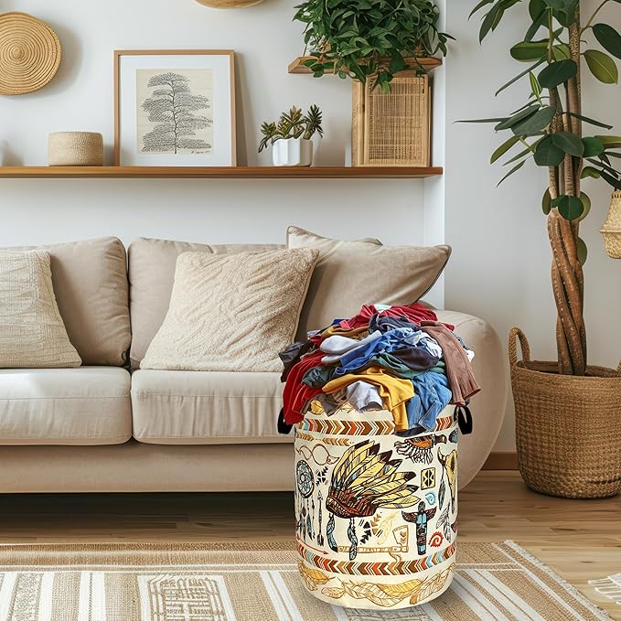 Feather Printed Laundry Basket Oxford Cloth Foldable Boho Laundry Hamper - Image 2
