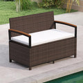 RELAX4LIFE Wicker Outdoor Storage Bench - Rattan Deck Box w/Protective Liner for Patio Furniture Pillows, Pool Supplies & Garden Tools, Porch Loveseat with Seat Cushion, Acacia Wood Armrests by RELAX4LIFE