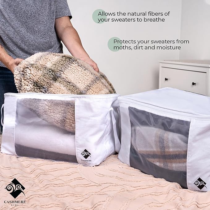 Sweater Storage for Closet – 2 Large Cotton Garment Bags, 30 Cedar Rings - Image 2