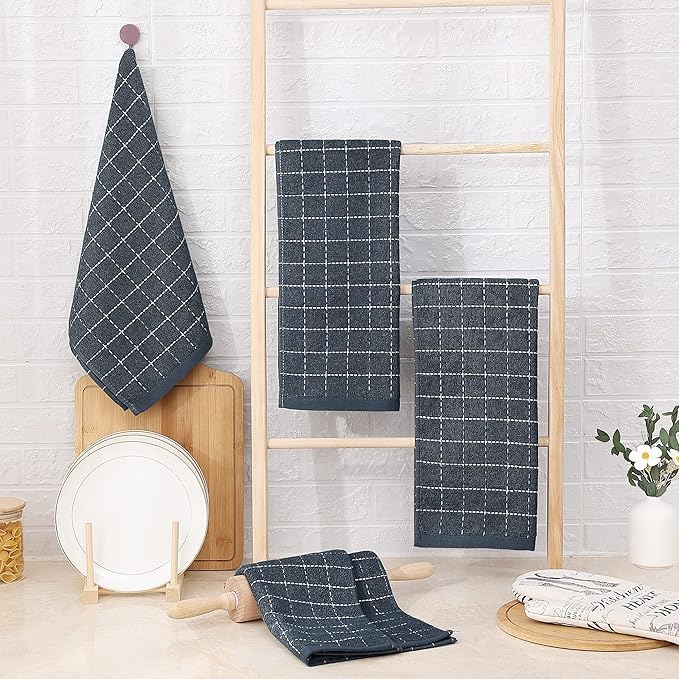 Homaxy 100% Cotton Terry Kitchen Towels, Checkered Designed, Soft and Super - Image 8