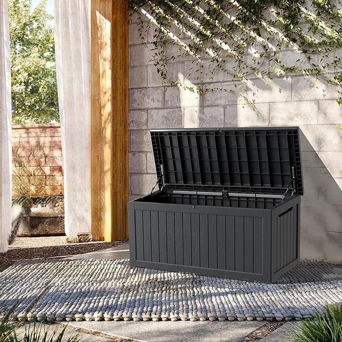 TARKARI 200 Gallon Lockable Resin Deck Box, Waterproof & UV-Resistant Outdoor Storage Box for Outdoor Cushion Storage, Garden Tools & Pool Accessories Storage, Black - Image 3