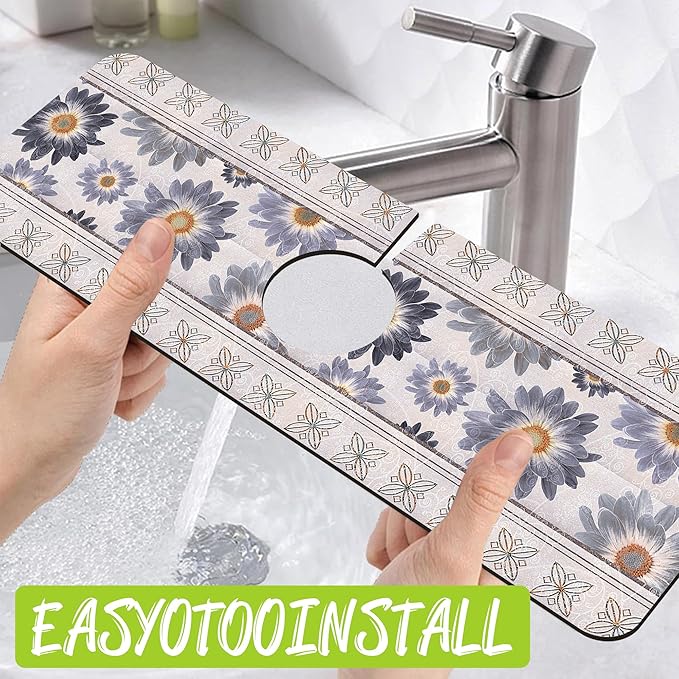 Sink Faucet Absorbing Mat Vintage Embroidery Flowers Sink Splash Guard Drying - Image 4