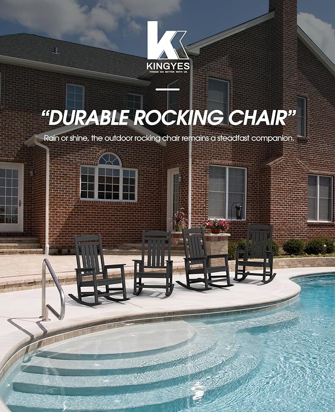 KINGYES Outdoor Rocking Chairs, HDPE All-Weather Patio Rocking Chairs High Back Porch Rocker for Adult, Black - Image 8