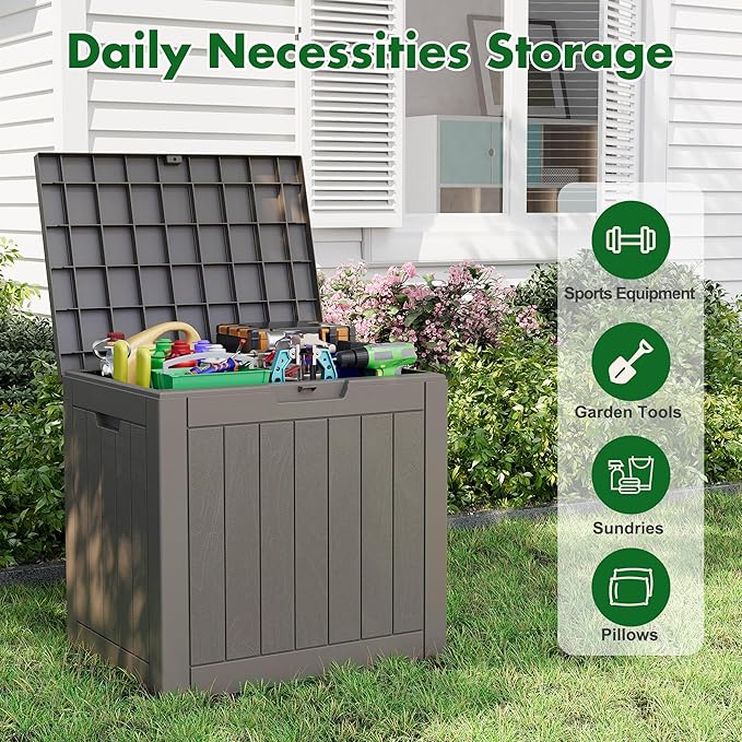 Outdoor Storage Box, Resin Deck Boxes Indoor and outdoor, Waterproof Storage Box Lockable Lid (Grey,31 Gallon) - Image 3