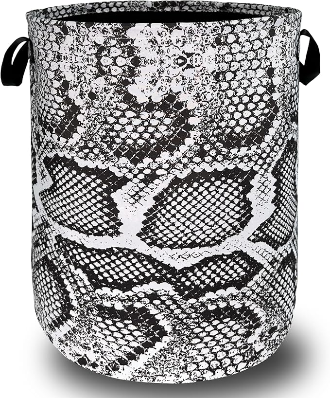 Grey White Snake Texture Laundry Hamper Snake Colorful Laundry Basket by SELIONLIKN