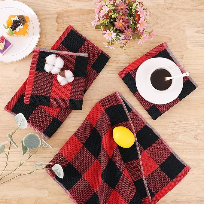 Homaxy 100% Cotton Waffle Weave Check Plaid Dish Cloths, 12 x 12 Inches - Image 7
