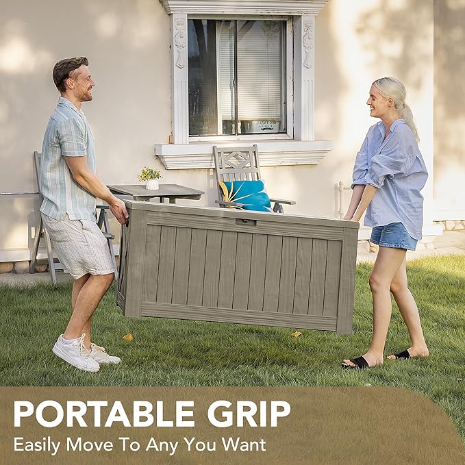 Devoko 120 Gallon Deck Box Resin Outdoor Storage Box Waterproof for Patio, Large Outdoor Storage Bench Lockable for Outside (Brown) - Image 2