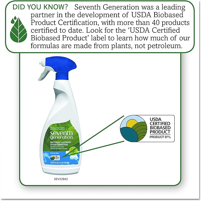 Seventh Generation Natural Laundry Stain Remover, Free & Clear, 16 oz Spray - Image 2