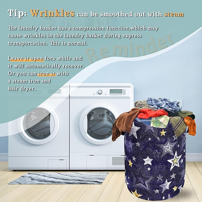 Stars Print Blue Jean Design Laundry Basket Foldable Funny Laundry Hamper - Image 6