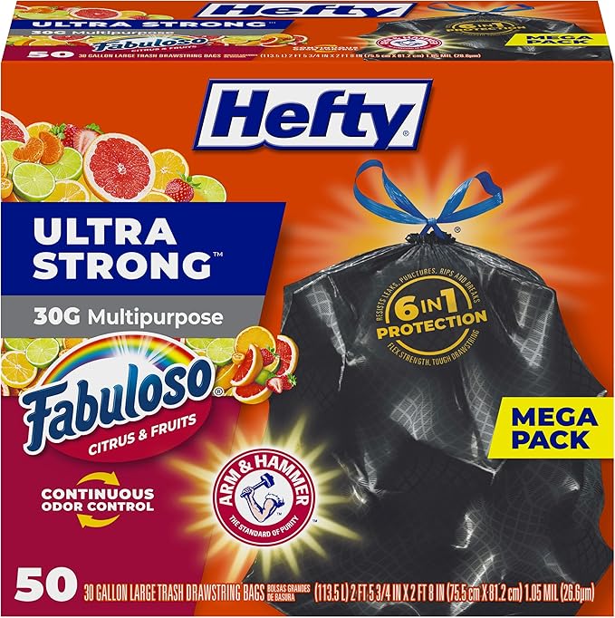 Hefty Ultra Strong 30 Gallon Trash Bags, Large Trash Bags 30 Gallon Size by Hefty