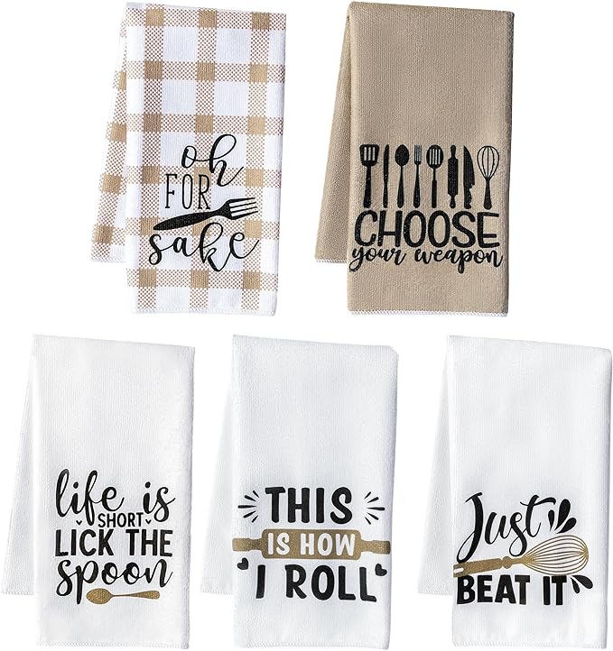 R HORSE 5Pcs Funny Kitchen Dish Towel Set Absorbent Quick Dry Cloth Dish Tea by RHORSE