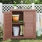 Outdoor Storage Cabinet & Potting Bench Table with Metal Top, Wooden Patio Furniture, Garden Workstation (Dark Brown, 36x31x17in) - Image 2