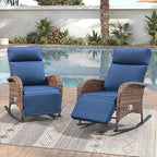 Zero Gravity Patio Rocking Wicker Recliner Chairs Set of 2- Wicker Outdoor Lounge Chair with Adjustable Backrest & Footrest, All Weather Reclining Rocker Chairs with Thick Cushion for Pool Deck Blue by JelwalyPatioFurnitureSet