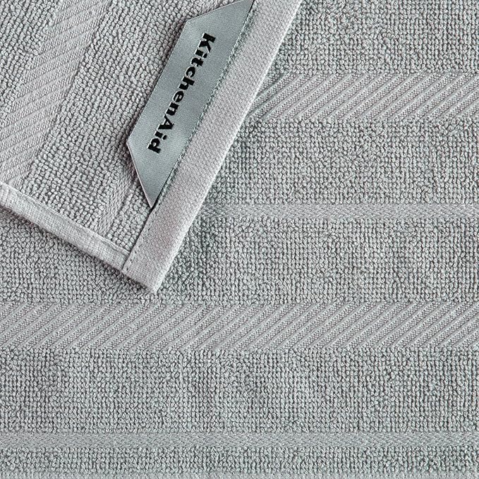 KitchenAid Albany Dishcloth 8 Pack Set, Matte Grey/White - Image 3