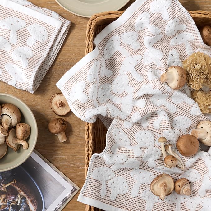 Martha Stewart Woodland Harvest Jacquard Mushrooms Kitchen Towel 2-Pack Set - Image 2
