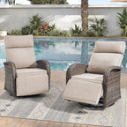 Zero Gravity Patio Swivel Rocking Recliner Chairs Set of 2 - Wicker Outdoor Lounge Chair with Adjustable Backrest & Footrest, All Weather Reclining Rocker Chairs with Thick Cushion for Pool Deck Beige by JelwalyPatioFurnitureSet