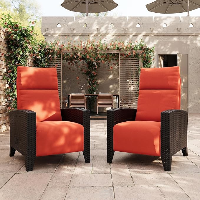 IDEALHOUSE Wicker Outdoor Recliner Reclining Patio Chairs with Adjustable Back & Footrest 150° Lay-Flat Reclining with Air Pump Rattan Flip-Up Side Table Outdoor Lounge Chairs for Pool Deck Balcony by IDEALHOUSE