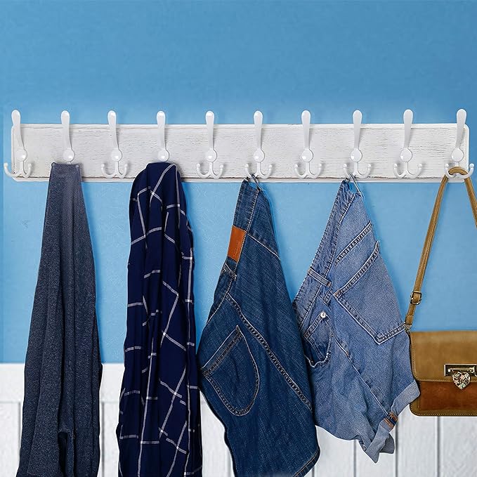 WEBI Coat Rack Wall Mount White, 38 9/16" Long Coat Hooks Wall Mounted - Image 3