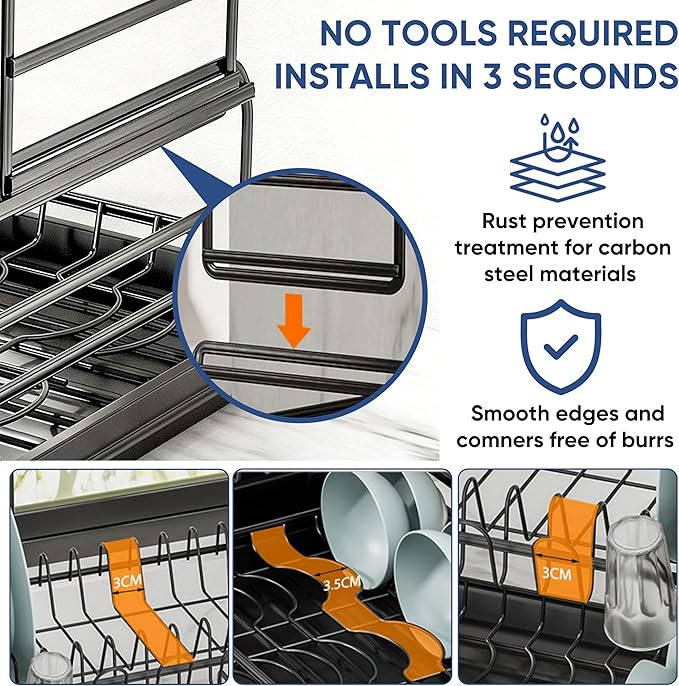2 Tier Dish Drying Rack Carbon Steel Screw Free - Image 4