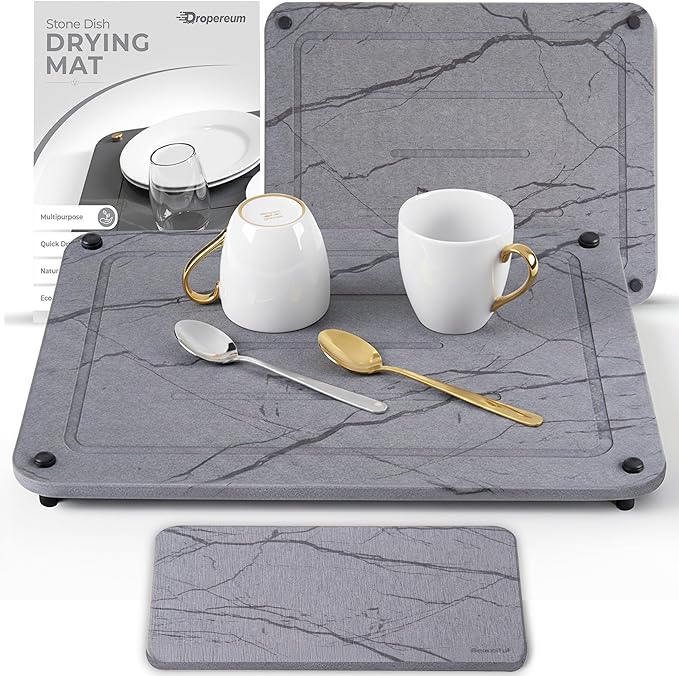 Stone Drying Mat for Kitchen Counter + Sink Caddy | 15.7"x11.8" Diatomaceous by Dropereum