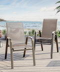 Outdoor Stackable Dining Chairs Set of 4, High-Back Patio Stacking Chairs, Patio Chairs with Textilene Farbic & Metal Frame for Lawn Backyard Deck Garden,Brown by Unknown
