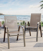 Outdoor Stackable Dining Chairs Set of 4, High-Back Patio Stacking Chairs, Patio Chairs with Textilene Farbic & Metal Frame for Lawn Backyard Deck Garden,Brown by Unknown