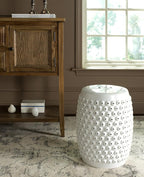 Safavieh Castle Gardens Collection Stella Nail Head White Glazed Ceramic Garden Stool - Image 3