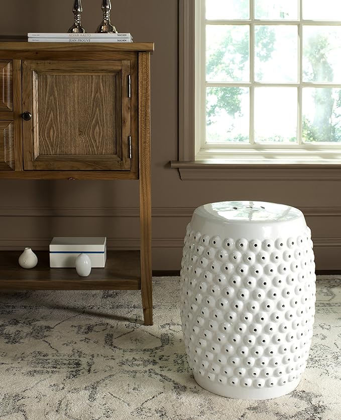 Safavieh Castle Gardens Collection Stella Nail Head White Glazed Ceramic Garden Stool - Image 3