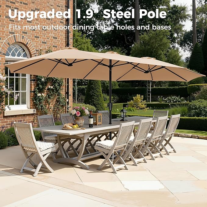 SUPERJARE 15FT Outdoor Umbrella for Patio, Double sided Pool Umbrellas with Fade Resistant Canopy, Large Table Umbrella for Deck, Market, Backyard - Beige - Image 3