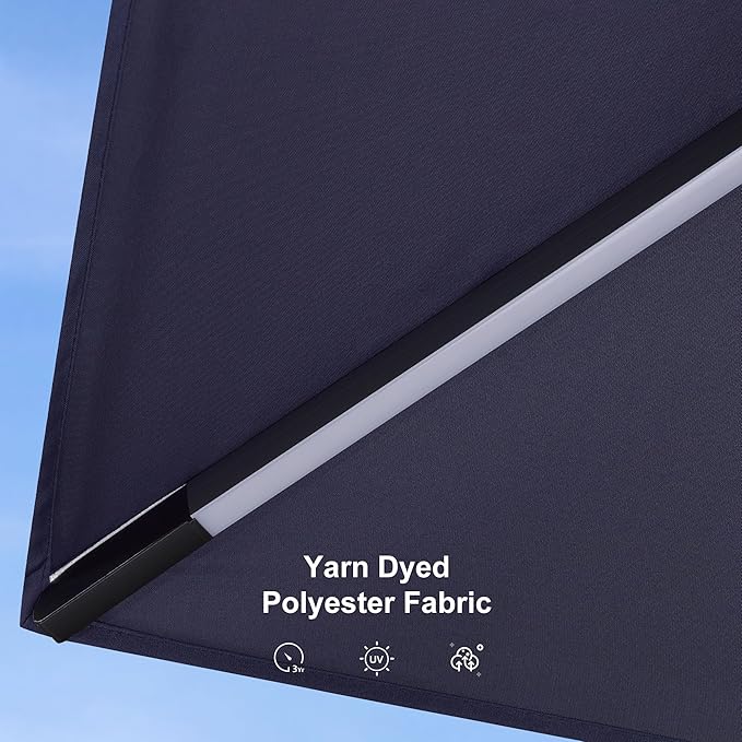 PURPLE LEAF 10 Feet Patio Umbrella with Base Outdoor Cantilever Solar Powered LED Square Umbrella Aluminum Offset Umbrella with 360-degree Rotation for Garden Deck Pool Patio Navy - Image 4